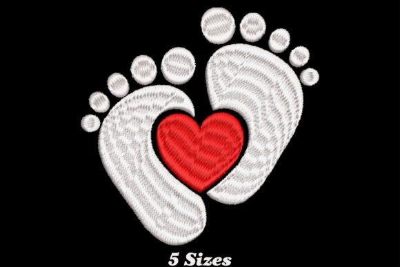 Baby Footprint with Heart Shape Embroidery