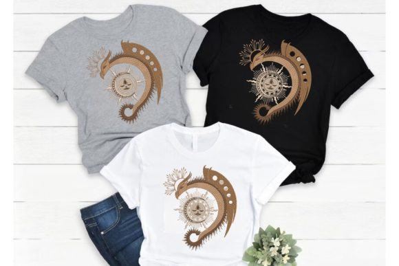 Magic Gold Dragon Sun and Moon Embroidery Design