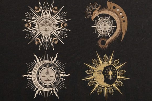 Set of 4 Sun with Face, Moon Star Embroidery Review